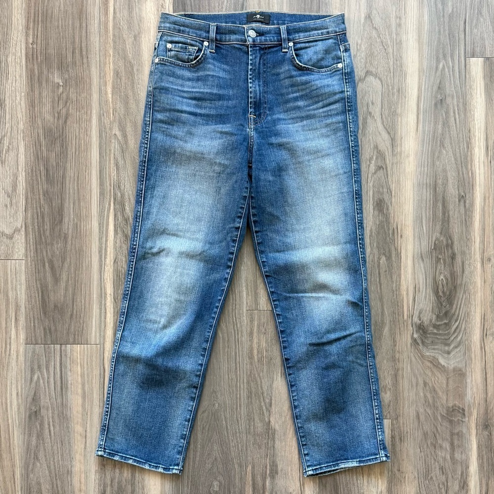 7 For All Mankind High Waist Cropped Straight Leg Jeans Size 28